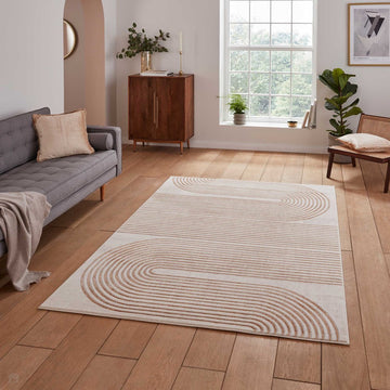 Apollo 2683 Modern Geometric Swirl Distressed Metallic Shimmer High-Density Textured Low Profile Short-Pile Beige/Grey/Bronze/Terra/Brown/Cream Rug-Think Rugs-Rug Love - The Most Loved Rug Store